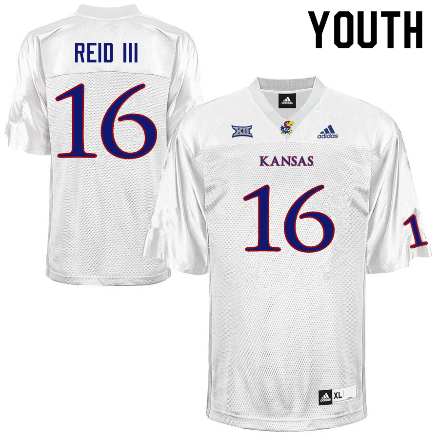 Youth #16 Thomas Reid III Kansas Jayhawks College Football Jerseys Sale-White - Click Image to Close